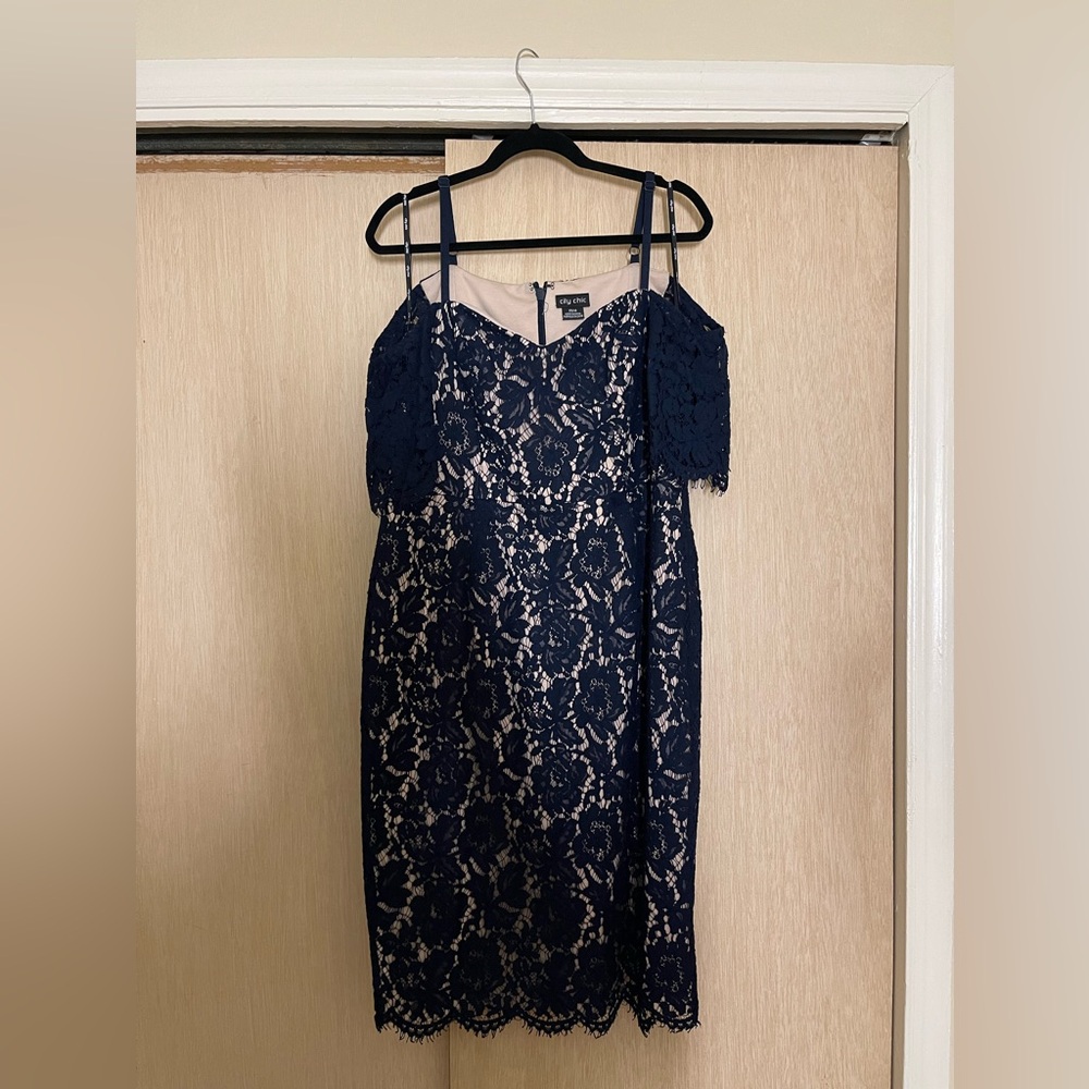 Lace Midi Formal Dress- navy blue
